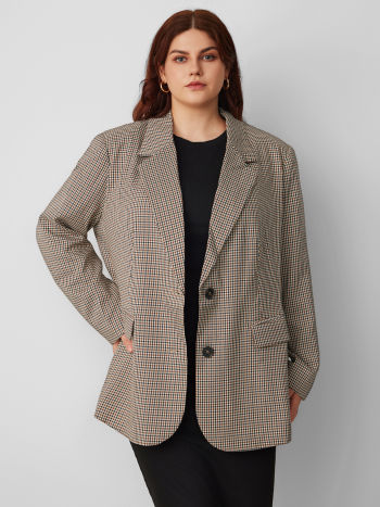 Collar Check Button Blazer Curve & Plus