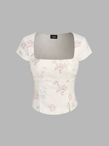 100% Cotton Square Neck Floral Top