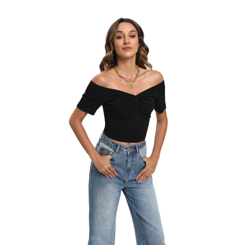 Off Shoulder Twist Front Tie Crop Top