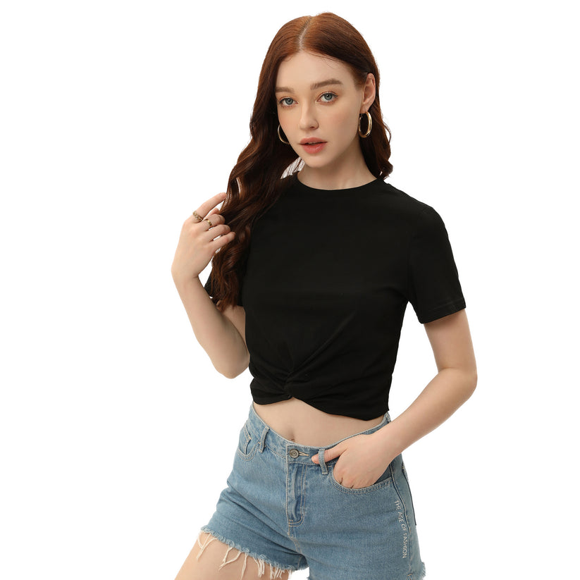 Twist Front Short Sleeve Crop Top