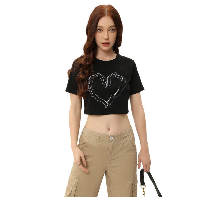 Heart Pattern Short Sleeve Crop Top