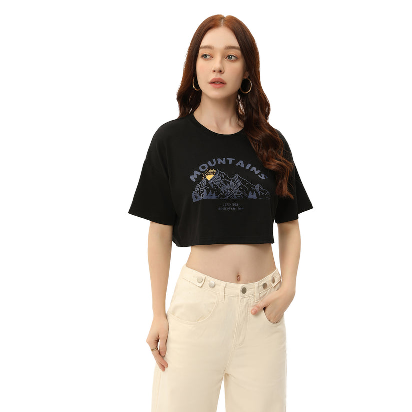 Palm Tree & Letter Graphic Crop Top