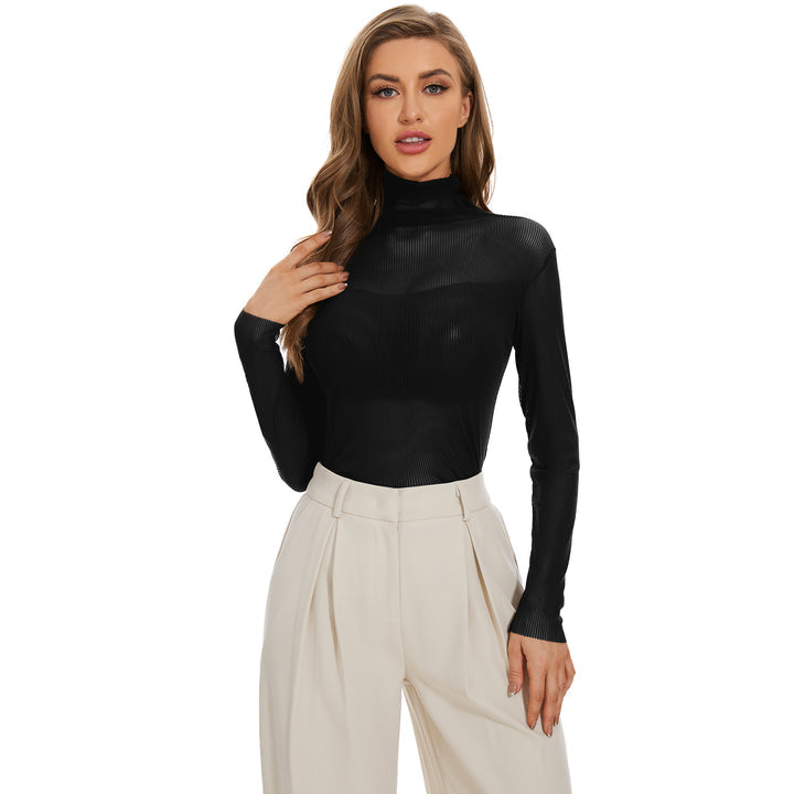 Long Sleeves Turtleneck Mesh Top