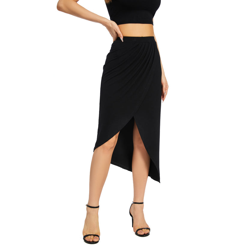 Rib Ruched Split Midi Skirt